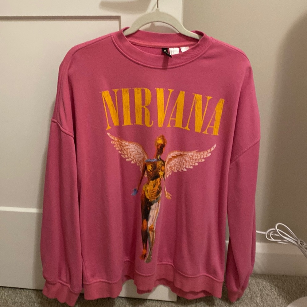 H&M Pink Oversized Nirvana Sweatshirt - URBAN OUTFITTERS DUPE